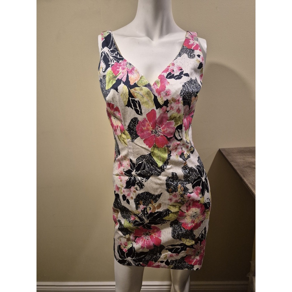 Guess Marciano Floral Pencil Dress V Neck Sleeveless Size 6 EUC